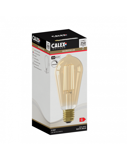 CALEX RUSTIEK ST64 GOUD STRAIGHT FILAMENT 220-240V 3.5W 250LM 2100K E27 DIMBAAR MET LED DIMMER