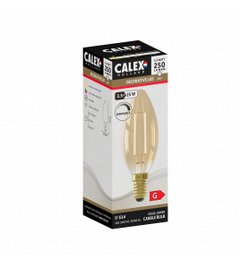 CALEX KAARS B35 GOUD STRAIGHT FILAMENT 220-240V 3.5W 250LM 2100K E14 DIMBAAR MET LED DIMMER