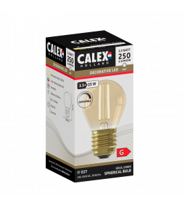 CALEX KOGEL P45 GOUD STRAIGHT FILAMENT 220-240V 3.5W 250LM 2100K E27 DIMBAAR MET LED DIMMER