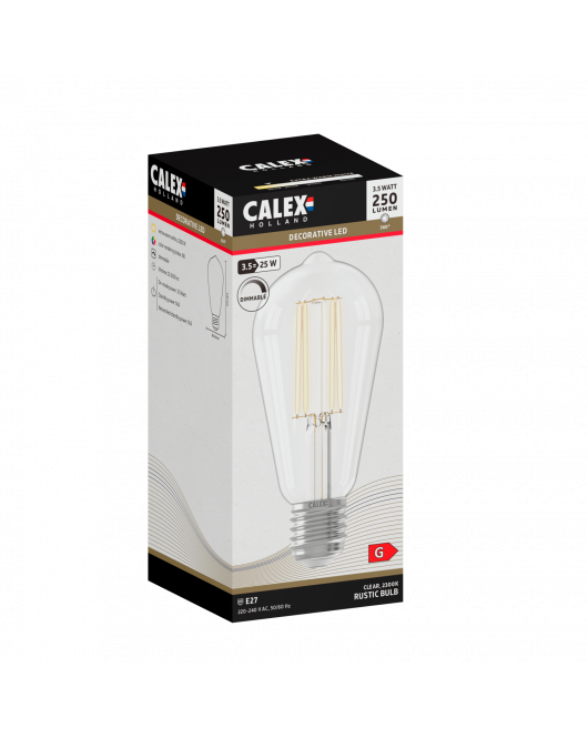 CALEX RUSTIEK ST64 HELDER STRAIGHT FILAMENT 220-240V 3.5W 250LM 2300K E27 DIMBAAR MET LED DIMMER