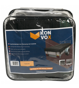KONVOX AANHANGWNET FIJNMAZIG MET ELASTIEK 1,4X2,5M ZWART