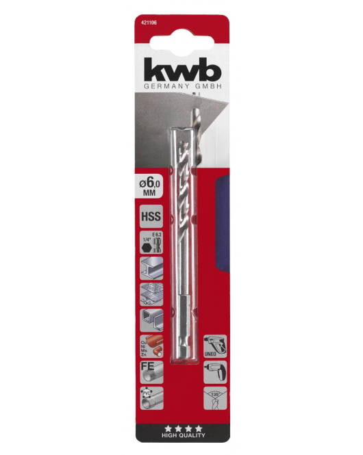 HSS BOOR 1/4'' 6-KANT, 6 MM