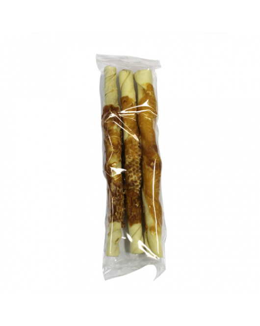 WITTE BUFFELHUID ROLLSTICKS 28CM MET KIP 3-PACK