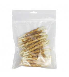 WITTE BUFFELHUID ROLLSTICK 13 CM. MET KIP, 30-PACK