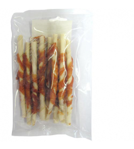 WITTE BUFFELHUID ROLLSTICK 13 CM. MET KIP, 10-PACK