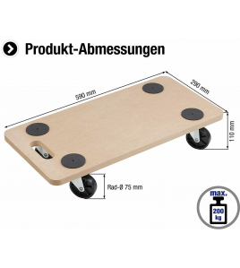MEUBELROLLER 590X290 MDF/PP 200KG