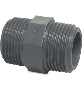 NIPPEL ZESKANT PVC-U 1 1/2&quot; BUITENDRAAD 10BAR GRIJS