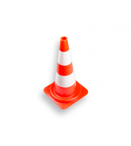 PILON / VERKEERSKEGEL 50 CM, FOLIEFOL, HARDE PE, ORANJE MET WITTE BAN