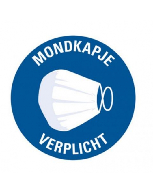 STICKER MONDKAPJE VERPLICHT (MET TEKST NL) 150 MM ROND