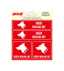 STICKER HIER WAAK IK ! 150X150 MM 4 STUKS