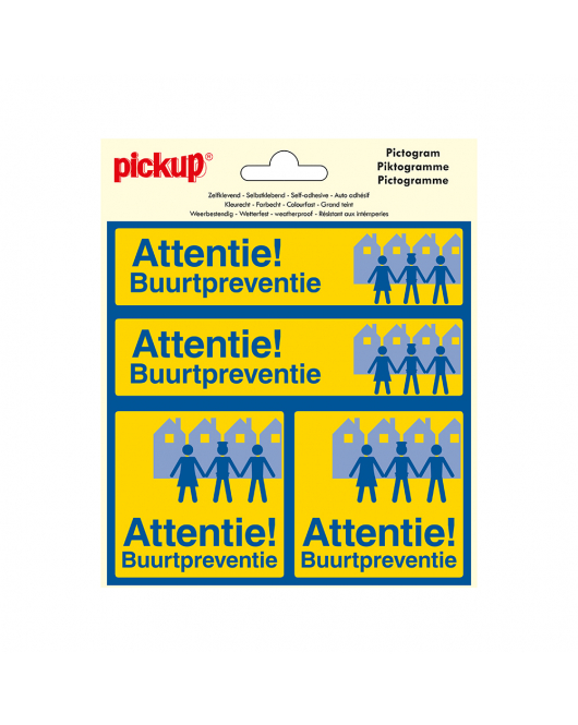 STICKER ATTENTIE BUURTPREVENTIE 150X150 MM 4 STUKS