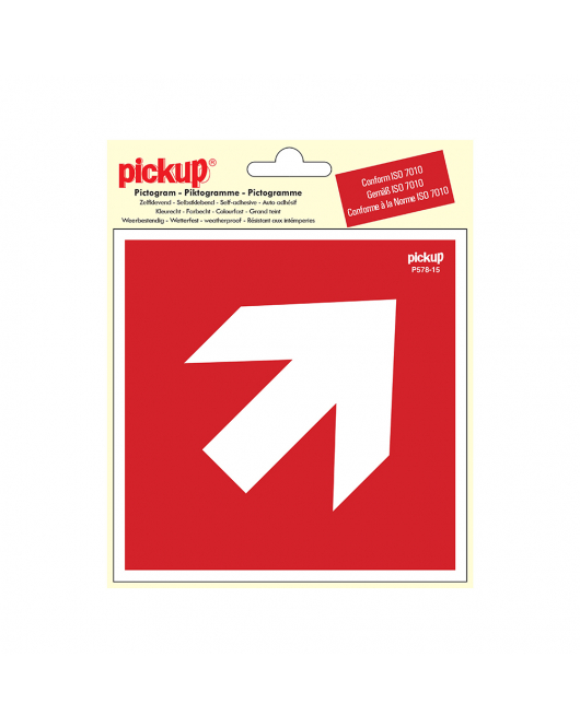 STICKER ROOD MET PIJL 150X150 MM