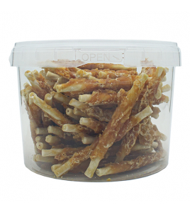 WITTE BUFFELHUID ROLLSTICK 13CM MET KIP 1KG (CA 70 ST) EMMER