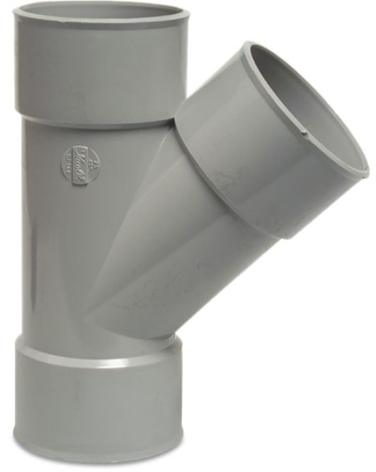T-STUK 45° PVC-U 200 MM LIJMMOF GRIJS KOMO T-STUK 45° PVC-U 200 MM LIJMMOF GRIJS KOMO