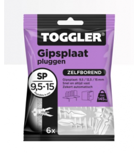 TOGGLER GIPSPLAAT PLUG SP ~ 6 ST. IN EEN OPHANGZAK (VERKOOPEENHEID 12 OPHANGZAKJES)