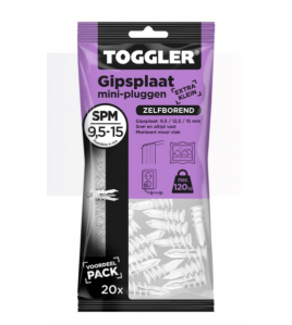 TOGGLER GIPSPLAAT PLUG SPM (MINI)- 20 ST. IN EEN OPHANGZAK (VERKOOPEENHEID 6 OPHANGZAKJES)