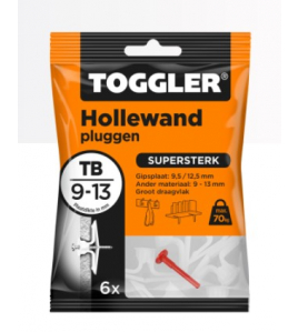 TOGGLER HOLLEWAND PLUG TB ~ 6ST. IN EEN OPHANGZAKJE (VERKOOPEENHEID 12 OPHANGZAKJES)