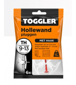 TOGGLER HOLLEWAND PLUG TH (MET HAAK) - 6ST. IN EEN OPHANGZAKJE (VERKOOPEENHEID 12 OPHANGZAKJES)