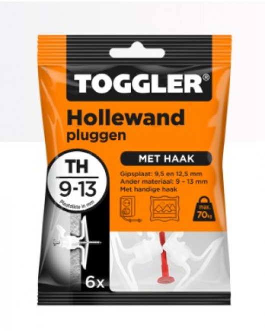 TOGGLER HOLLEWAND PLUG TH (MET HAAK) - 6ST. IN EEN OPHANGZAKJE (VERKOOPEENHEID 12 OPHANGZAKJES)