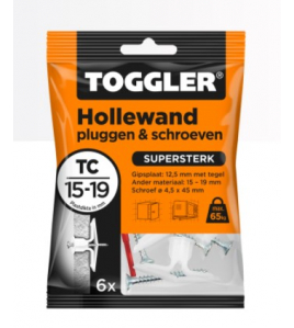 TOGGLER HOLLEWAND PLUG TC-6S + SCHROEVEN ~ 6ST. IN EEN OPHANGZAKJE (VERKOOPEENHEID 6 OPHANGZAKJES)
