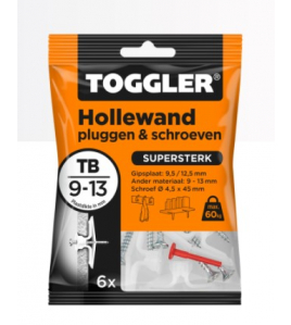 TOGGLER HOLLEWAND PLUG TB-6S + SCHROEVEN ~ 6ST. IN EEN OPHANGZAKJE (VERKOOPEENHEID 6 OPHANGZAKJES)