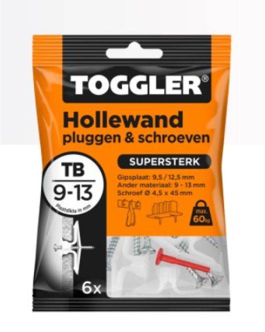 TOGGLER HOLLEWAND PLUG TB-6S + SCHROEVEN ~ 6ST. IN EEN OPHANGZAKJE (VERKOOPEENHEID 6 OPHANGZAKJES)