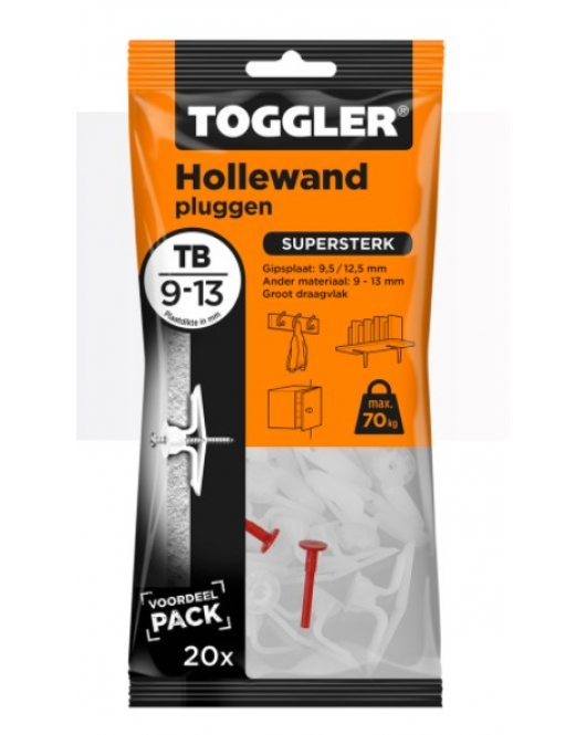 TOGGLER HOLLEWAND PLUG TB ~ 20ST. IN EEN OPHANGZAKJE (VERKOOPEENHEID 6 OPHANGZAKJES)