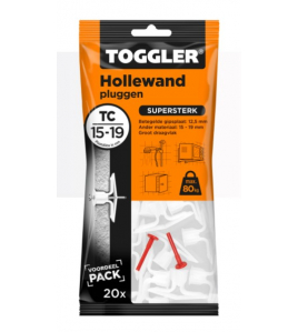 TOGGLER HOLLEWAND PLUG TC ~ 20ST. IN EEN OPHANGZAKJE (VERKOOPEENHEID 6 OPHANGZAKJES)