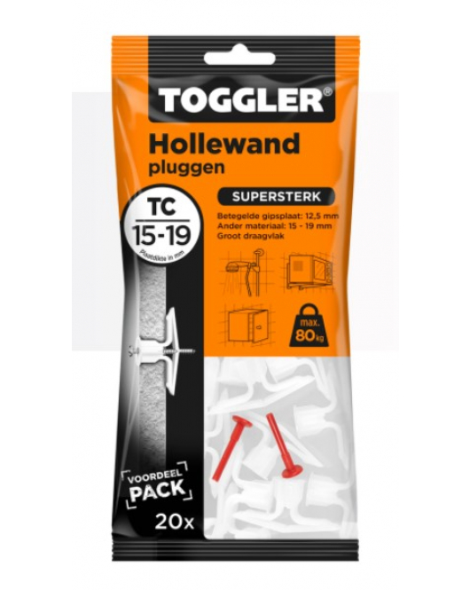 TOGGLER HOLLEWAND PLUG TC ~ 20ST. IN EEN OPHANGZAKJE (VERKOOPEENHEID 6 OPHANGZAKJES)