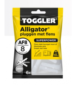 TOGGLER ALLIGATOR PLUG MET FLENS AF8 ~ 6ST. IN EEN OPHANGZAK (VERKOOPEENHEID 12 OPHANGZAKJES)