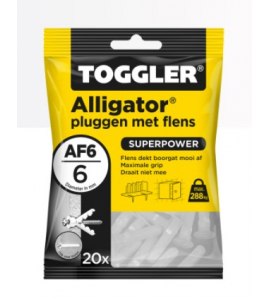 TOGGLER ALLIGATOR PLUG MET FLENS AF6 ~ 20ST. IN EEN OPHANGZAK (VERKOOPEENHEID 12 OPHANGZAKJES)