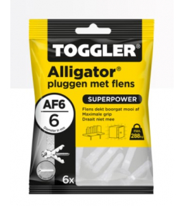 TOGGLER ALLIGATOR PLUG MET FLENS AF6 ~ 6ST. IN EEN OPHANGZAK (VERKOOPEENHEID 12 OPHANGZAKJES)