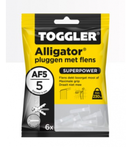 TOGGLER ALLIGATOR PLUG MET FLENS AF5 ~ 6ST. IN EEN OPHANGZAK (VERKOOPEENHEID 12 OPHANGZAKJES)