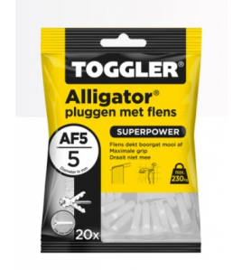 TOGGLER ALLIGATOR PLUG MET FLENS AF5 ~ 20ST. IN EEN OPHANGZAK (VERKOOPEENHEID 12 OPHANGZAKJES)