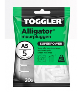 TOGGLER ALLIGATOR PLUG ZONDER FLENS A5 ~ 20ST. IN EEN OPHANGZAK (VERKOOPEENHEID 12 OPHANGZAKJES)