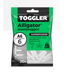 TOGGLER ALLIGATOR PLUG ZONDER FLENS A6 ~ 20ST. IN EEN OPHANGZAK (VERKOOPEENHEID 12 OPHANGZAKJES)