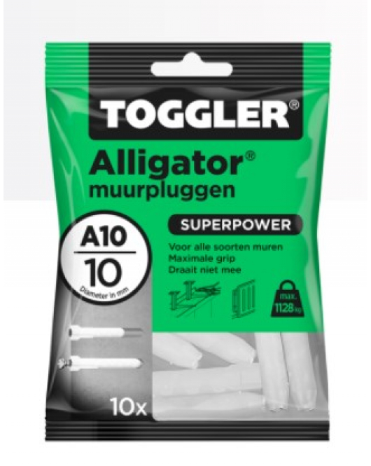 TOGGLER ALLIGATOR PLUG ZONDER FLENS A10 ~ 10ST. IN EEN OPHANGZAK (VERKOOPEENHEID 6 OPHANGZAKJES)