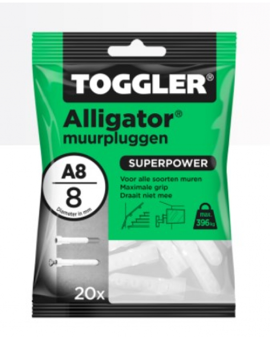 TOGGLER ALLIGATOR PLUG ZONDER FLENS A8 ~ 20ST. IN EEN OPHANGZAK (VERKOOPEENHEID 6 OPHANGZAKJES)