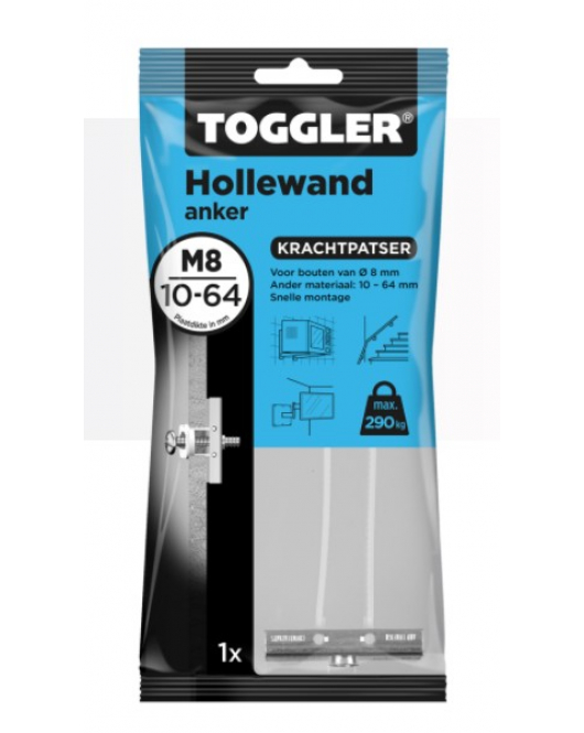 TOGGLER HOLLEWAND ANKERS M8 ~ 1ST. IN EEN OPHANGZAKJE (VERKOOPEENHEID 6 OPHANGZAKJES)