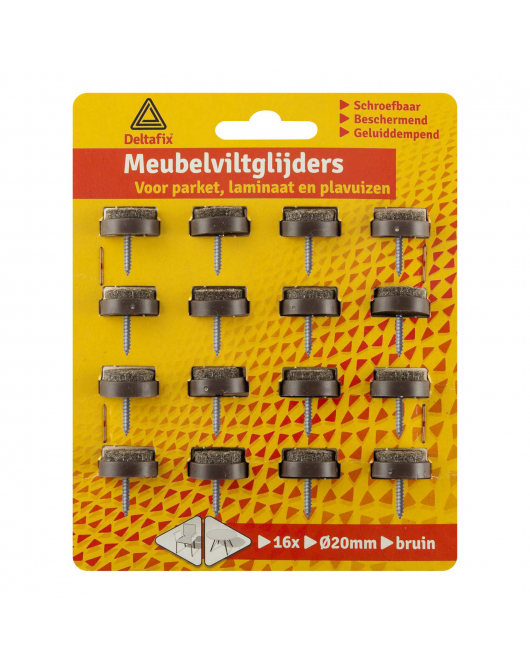 VILTGLIJDER MET SCHROEF GRIJS VILT HOUDER BRUIN BRUIN 20 MM 16ST VILTGLIJDER MET SCHROEF GRIJS VILT HOUDER BRUIN BRUIN 20 MM 16ST