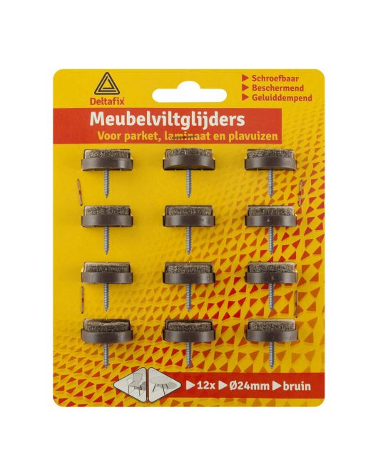 VILTGLIJDER MET SCHROEF GRIJS VILT HOUDER BRUIN BRUIN 24 MM 12ST VILTGLIJDER MET SCHROEF GRIJS VILT HOUDER BRUIN BRUIN 24 MM 12ST