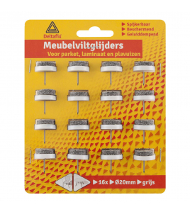 VILTGLIJDER MET NAGEL GRIJS VILT HOUDER LICHTGRIJS GRIJS 20 MM 16ST