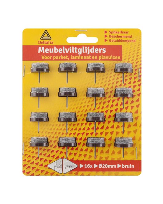 VILTGLIJDER MET NAGEL GRIJS VILT HOUDER BRUIN BRUIN 20 MM 16ST