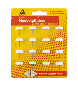 NYLONGLIJDER MET NAGEL NYLON WIT 20 MM 16ST