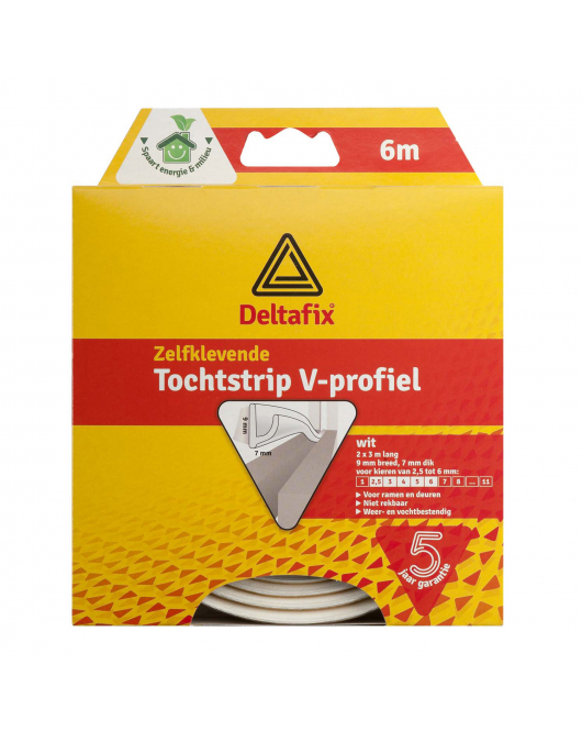 TOCHTSTRIP ZELFKLEVEND V-PROFIEL EPDM WIT 6 M X 9 MM X 7 MM
