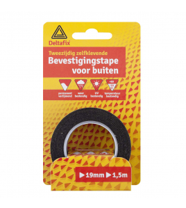 BEVESTIGINGSTAPE DUBBELZIJDIG ZELFKLEVEND BUITENKWALITEIT ZWART 1.5 M X 19 MM X 0.8MM