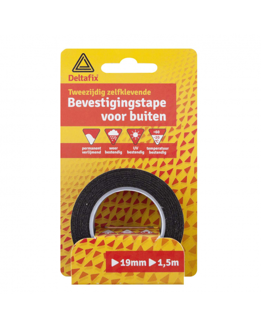 BEVESTIGINGSTAPE DUBBELZIJDIG ZELFKLEVEND BUITENKWALITEIT ZWART 1.5 M X 19 MM X 0.8MM