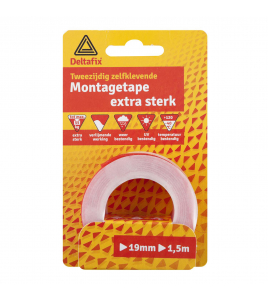 BEVESTIGINGSTAPE DUBBELZIJDIG ZELFKLEVEND EXTRASTERK TRANSPARANT 1.5 M X 19 MM X 1.0MM
