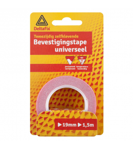 BEVESTIGINGSTAPE DUBBELZIJDIG ZELFKLEVEND UNIVERSEEL WIT 1.5 M X 19 MM X 1.0MM