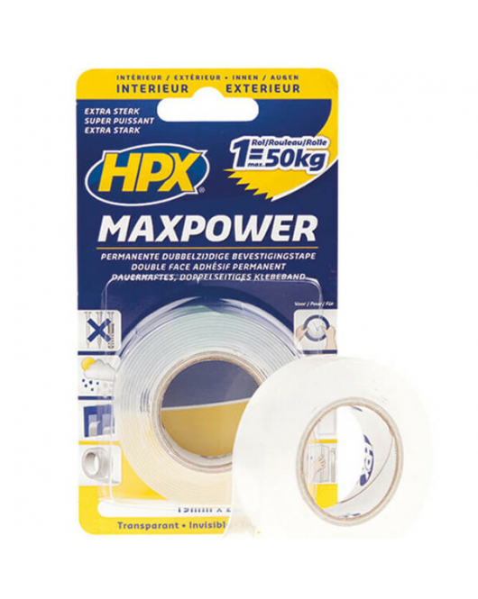HPX MAX POWER TRANSPARENT BEVESTIGINGSTAPE - 19MM X 2M